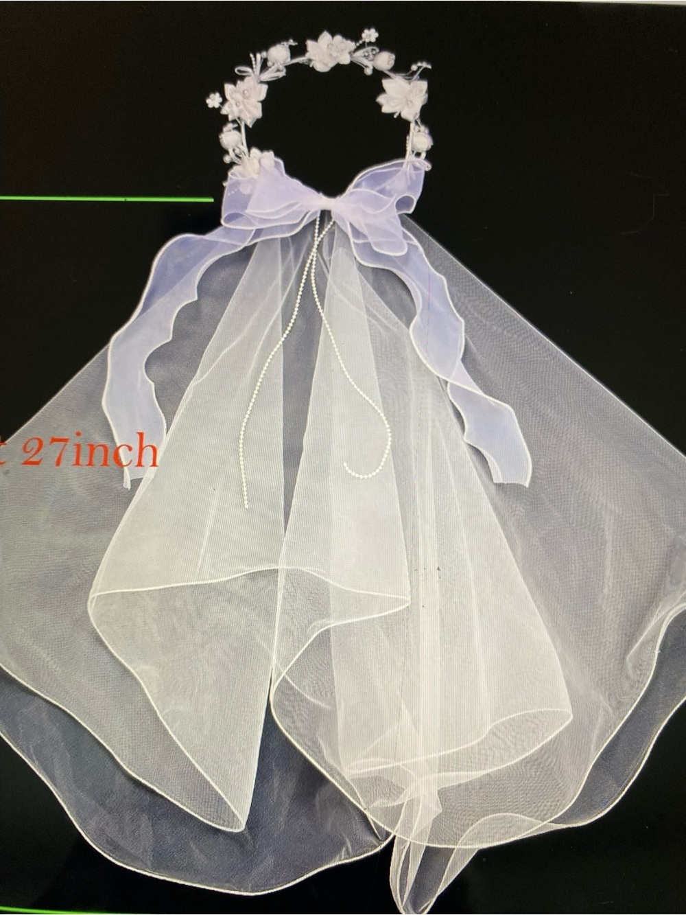 Girls White Flower Halo Veil with Bow